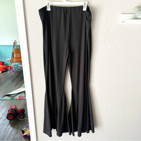 Savanna Jane Pants Women’s 2X Black Flare Leg High Rise Jersey Knit Stretch Boho - Picture 2 of 6